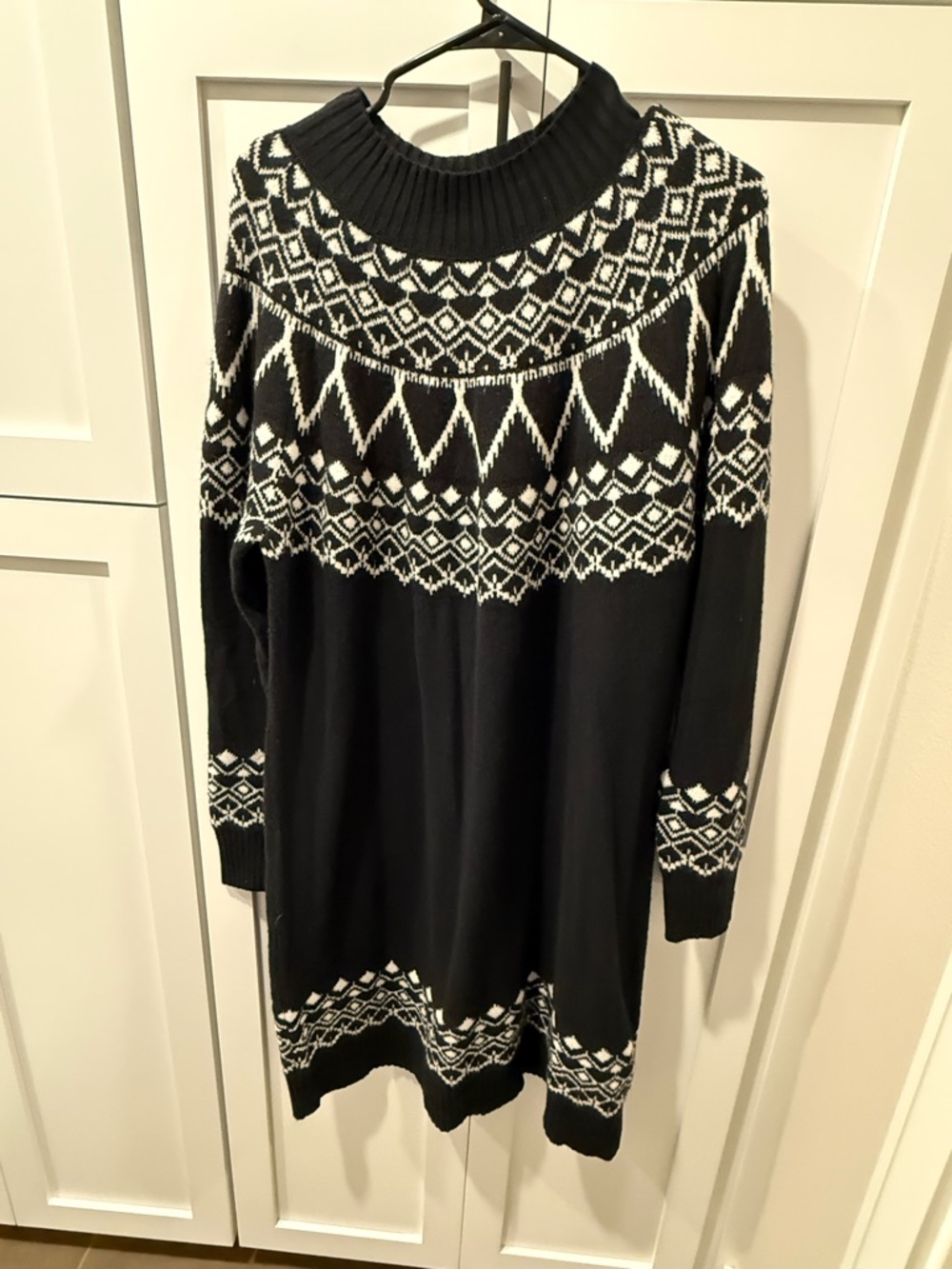 LOFT NWT Black and White Fair Isle Long-Sleeve Sweater Dress